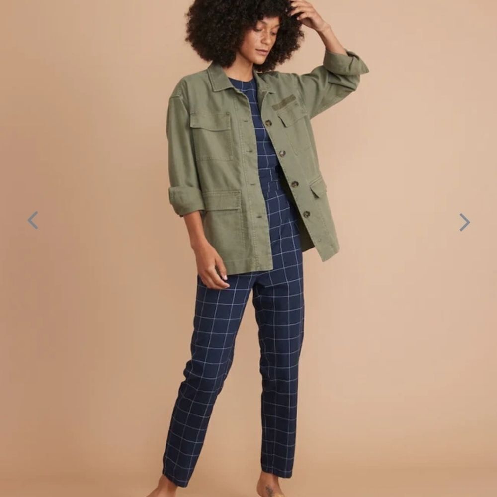 Marine Layer Navy Windowpane Eloise Belted Jumpsuit - Picture 5 of 7